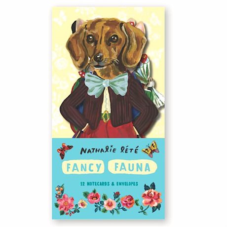 Fancy Fauna – Box med 12 utstansade fint illustrerade hund- och kattkort & kuvert