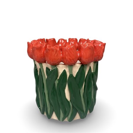 Vas RED TULIP handmålad Ø:17cm H:16cm