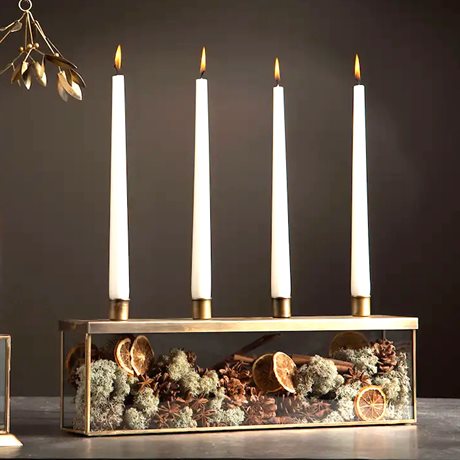 Ljusstake glasbox med fyra ljushållare 45x8x15cm
