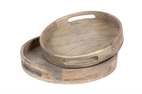 Bricka / Ljusbricka i trä rund med handtag  Ø33cm