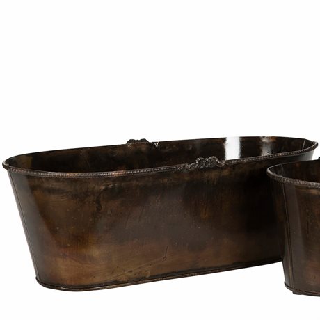 Kruka Rosendal i metall – avlång antikbrun Stor 39x19x15cm