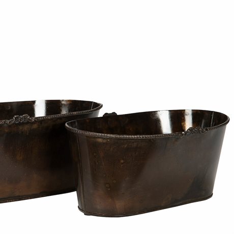 Kruka Rosendal i metall – avlång antikbrun Liten 30x17x14cm