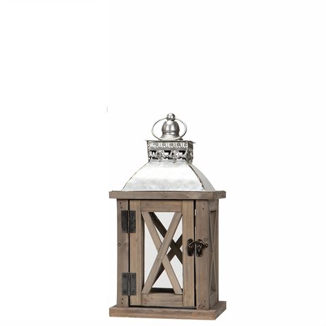 Lykta ZINK OLD WOOD i trä & metall liten 16x16x38cm