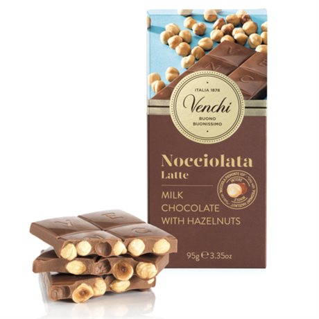 VENCHI NOCCIOLATA LATTE – MJÖLKCHOKLAD MED HELA HASSELNÖTTER 100G