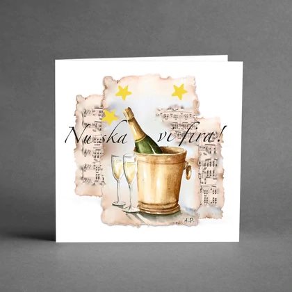 Kvadratiskt kort m kuvert – Nu ska vi fira champagne