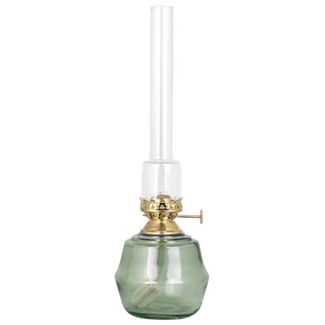 Fotogenlampa Majken i grönt glas & mässing mellan Ø10cm, H32,5cm 