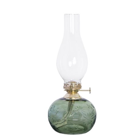 Fotogenlampa Oval Blomma i grönt glas & mässing Ø11cm H28cm 