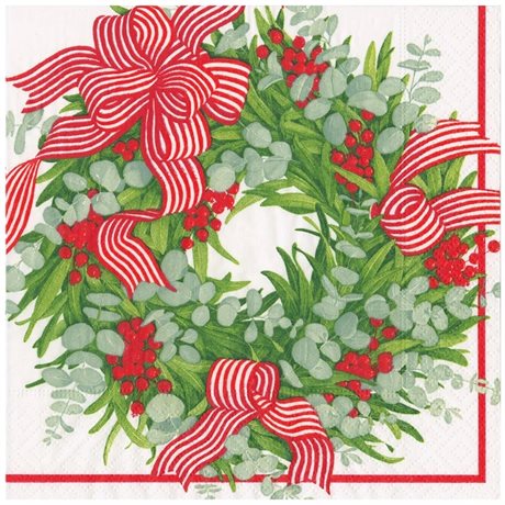 Servetter Lunch Ribbon Stripe Wreath