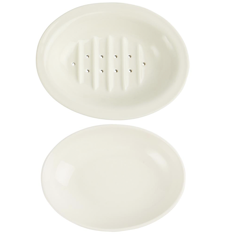 Tvålkopp i porslin – tvådelad, oval 15x12cm