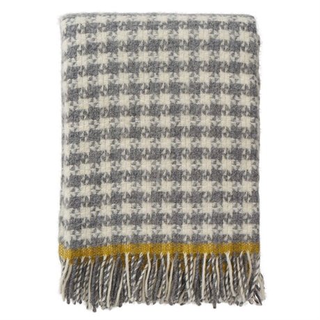 Ullfilt KLIPPAN DOGTOOTH i 100% ekologisk lammull – Grå/Gul 130x200cm 