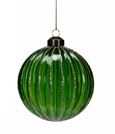 Julkula AVA i grönt glas med glitterränder Ø:10cm