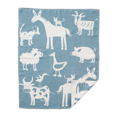 Filt KLIPPAN FARM – Babypläd i 100% organisk bomull blå 70x90cm 