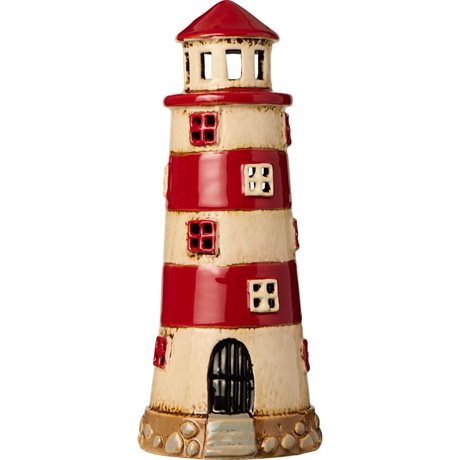 Ljuslykta i stengods – Fyr med röda ränder Ø8,7x22,5cm 