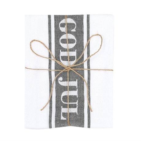 Kökshandduk med brodyr GOD JUL – Recycled OEKO-TEX® olivgrön & vit 50x70cm