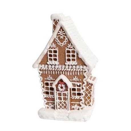 Pepparkakshus med lysande LED & timer Poly 13x10,5x21cm