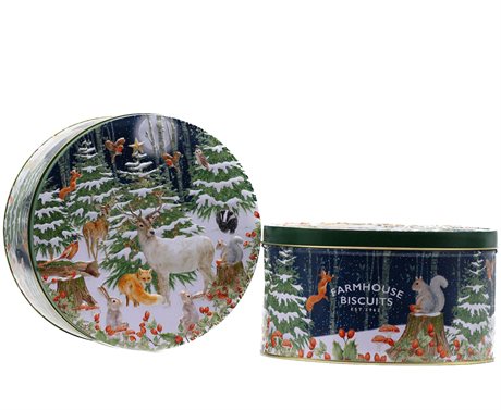 Farmhouse Woodland Scene Tin – tre olika havrekakor i fin burk 500g
