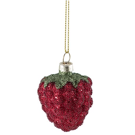 Julkula FELIX – rött hallon i glas m glitter Ø:5cm