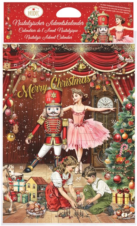 Adventskalender Nostalgi Nötknäppare med figurer i fin mjölkchoklad H:35cm 75g