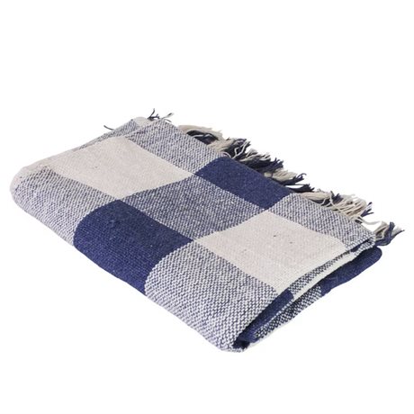 Pläd STINA i återvunnen bomull – Blå/Offwhite 125x150cm
