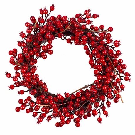 Krans med lackade röda bär stor Ø:48cm