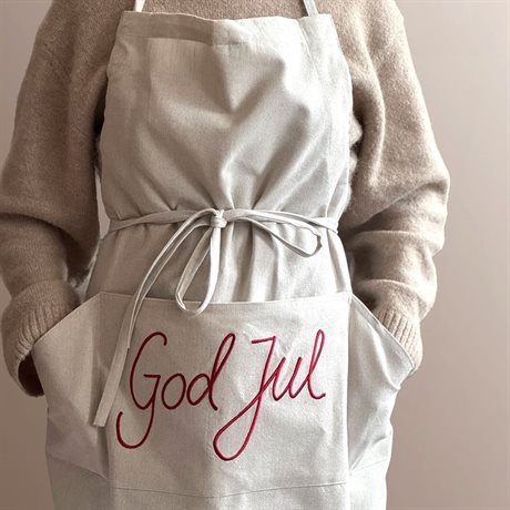 Förkläde med brodyr GOD JUL – Recycled OEKO-TEX® linnefärgad 70x85cm