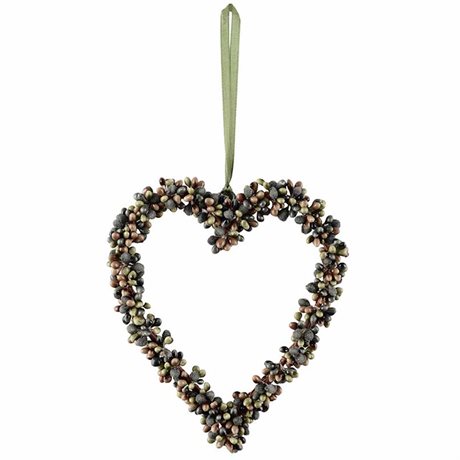 Krans hjärta med frostade blågröna bär & hänge Ø:15cm