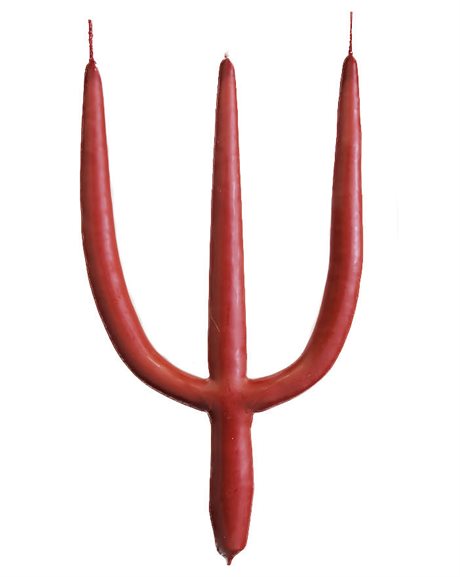 Grenljus handstöpt 3-armat i ask RÖTT H:30cm 7H