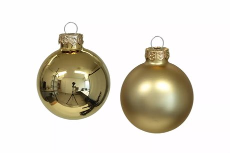 Julkulor BAS i Glas – runda Guldfärgade, mix av matta & blanka Ø:8cm 8-pack