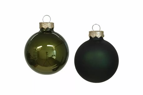 Julkulor BAS i Glas – runda Mörkgröna, mix av matta & blanka Ø:8cm 8-pack
