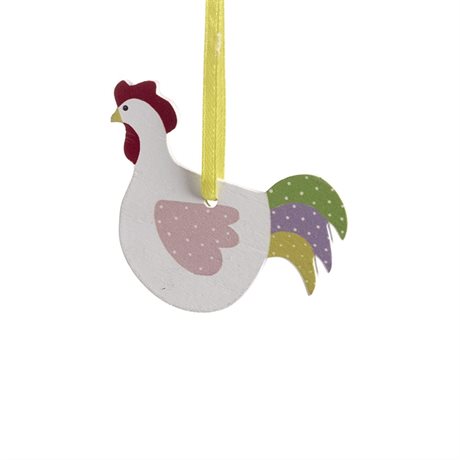 Hängande tupp i trä – vit H:6,3cm