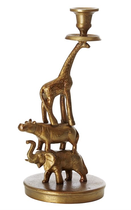 Ljusstake m elefant, flodhäst & giraff guld H:35cm