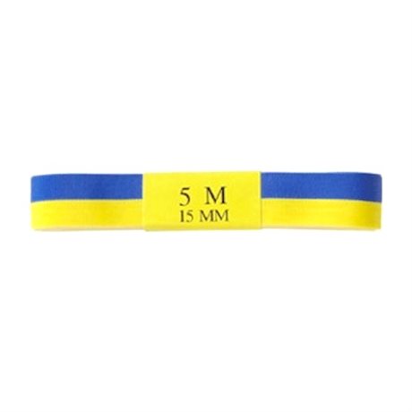 Presentsnöre – sidenband gul & blå 15mm 5 meter
