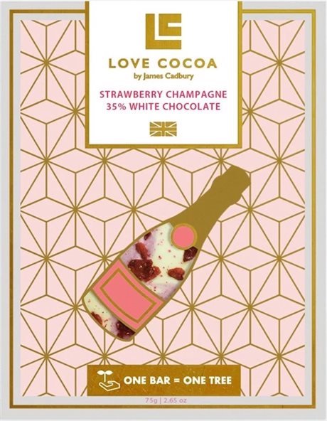 LOVE COCOA vit choklad med jordgubb & champagne 75g