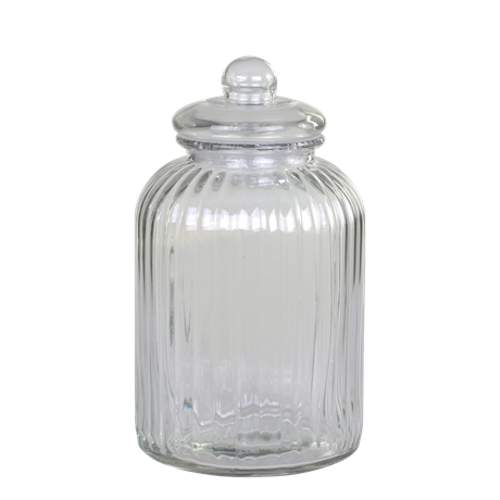 Glasburk i räfflat klarglas med lock H:32cm