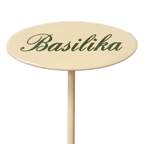 Märkpinne kryddväxt emaljerad gräddvit på spjut – BASILIKA 20cm