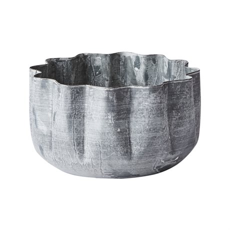 Kruka FENIX i grå vågformad metall med patina MEDIUM: Ø16xH9cm