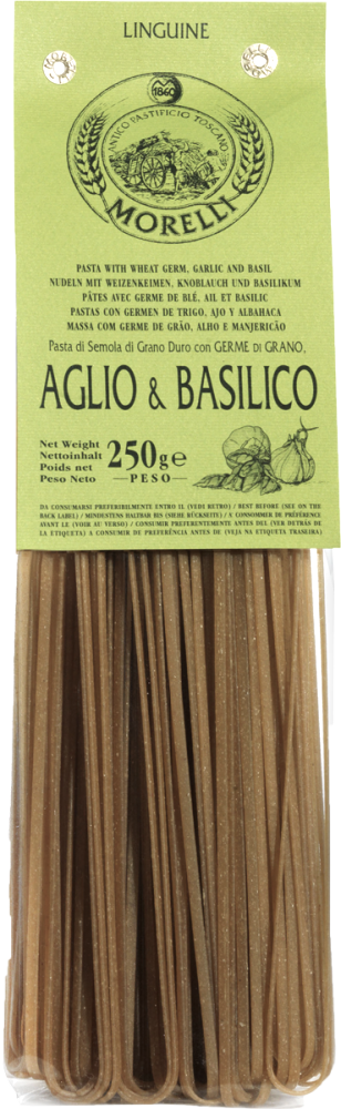 NYHET !!! Morelli Pasta di Semola di Grano Duro – Linguine Aglio & Basilico, vitlök & basilikapasta 250g