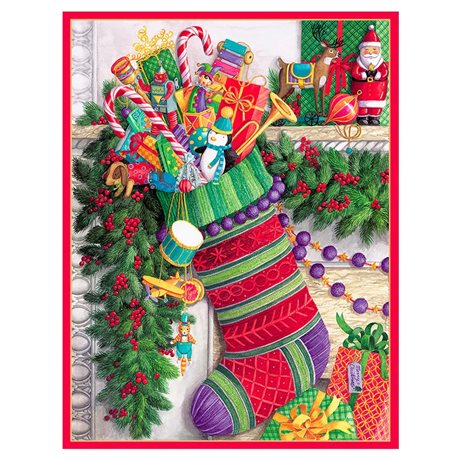 Julkort med kuvert, engelsk hälsning insida – Stocking by the Chimney 12x15cm 5-pack 
