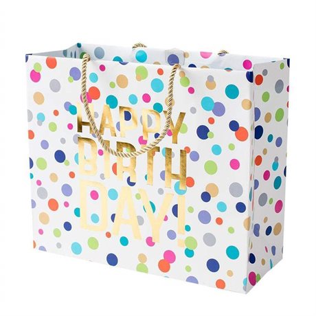 Presentpåse – Happy Birthday Confetti Large 28,5x12x25cm