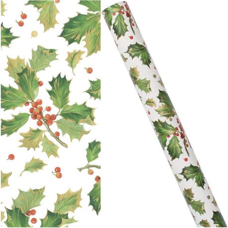 Presentpapper JUL – Gilded Holly White 76x244cm 