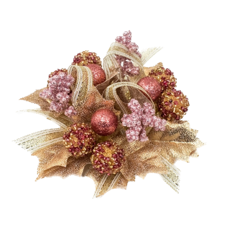 Ljusmanschett Holly ball ribbon i guld & rosa ID:2,5CM YD:10CM