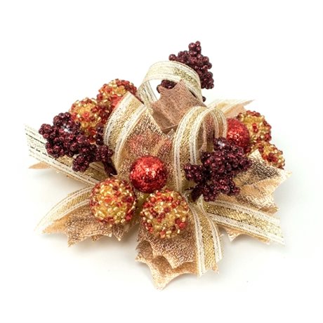 Ljusmanschett Holly boll ribbon i guld & rött ID:2,5CM YD:10CM