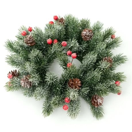 Ljusmanschett BERRIES PINE CONE – Frostade tallkvistar & bär för blockljus YD:26cm ID:8cm