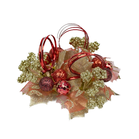 Ljusmanschett Holly berry loop i guld & rött ID:2,5cm YD:11cm