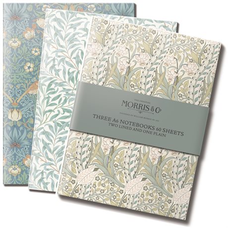 Set med tre skrivböcker i A6 – mönster av William Morris 3x60 ark