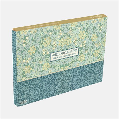 Skrivset med 20 dubbla kort med kuvert – 4 motiv i William Morris Jasmine 19x27cm
