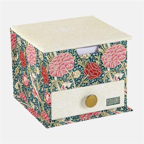 Memo Cube med låda & lock / kom-i-håg-block – William Morris Cray, 400 ark 10x12x11,5cm