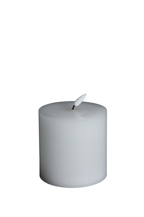 LED Blockljus med timer & flammande 3D-låga VIT Ø:10cm H:10cm 