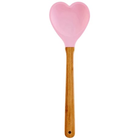 Slev hjärtformad i silikon & bambu rosa L:26cm