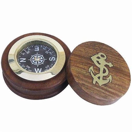 Kompass m lock – i trä m detaljer i mässing Ø:7,5CM